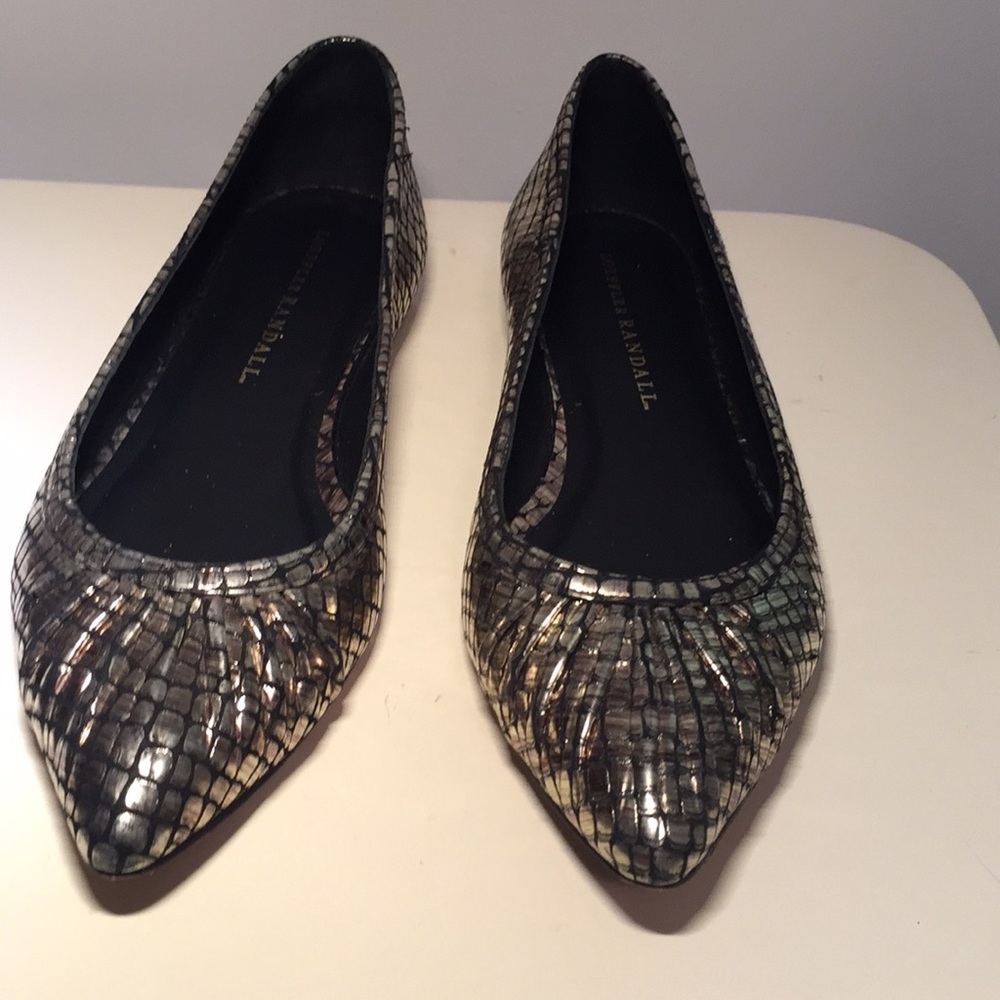 Loeffler Randall Silver Leather Flats, Size 8